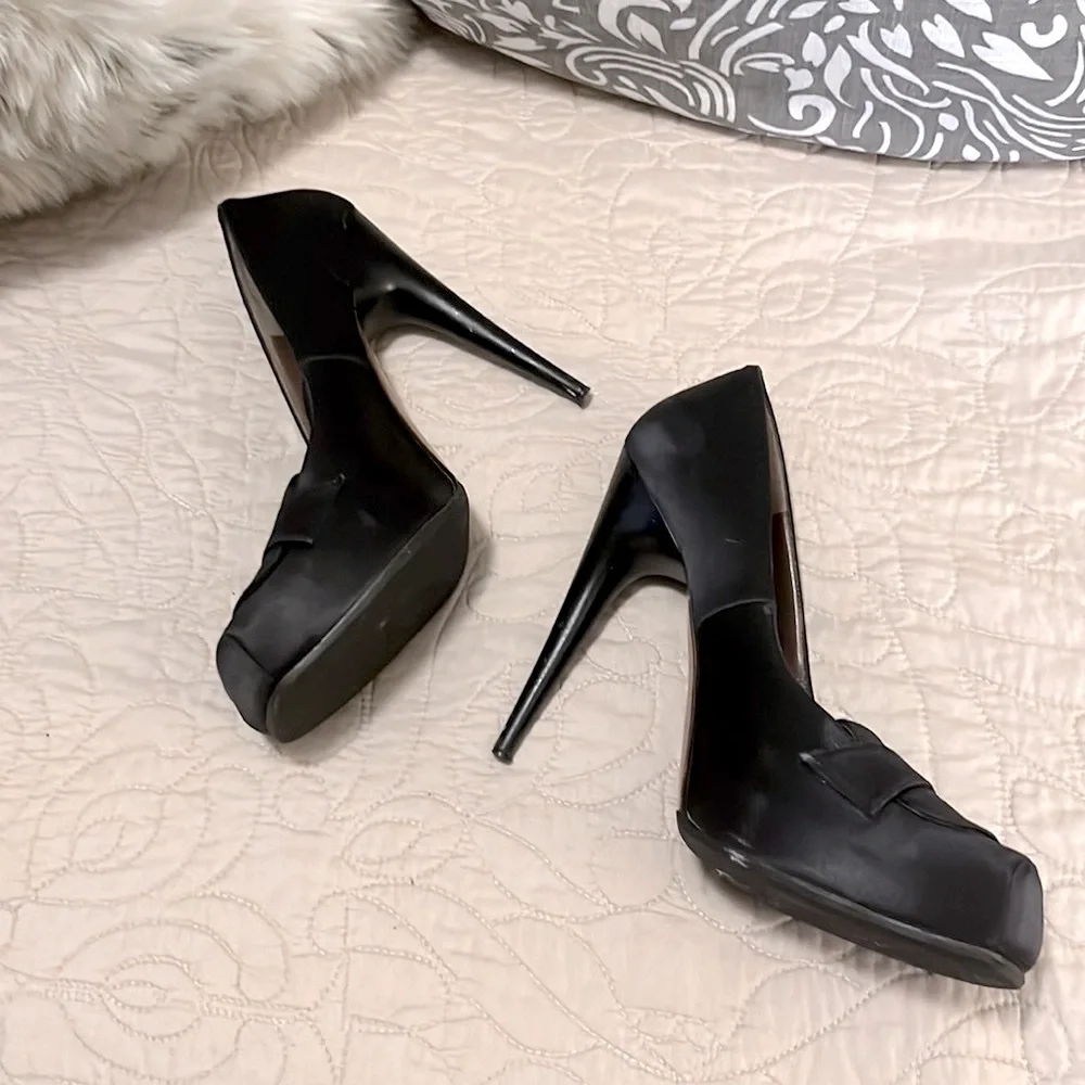 Marni Women’s Black Square Toe Satin 5” Stiletto Heel Pump Shoes Sz 38